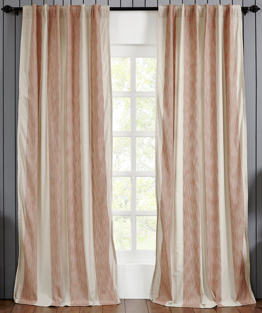 Hampton Cotton Stripes Drapery Panel - Coral